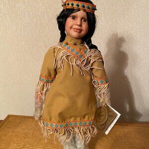 NIB Prestige Kingstate Native American Indian Porcelain Bisque Doll w/Papoose